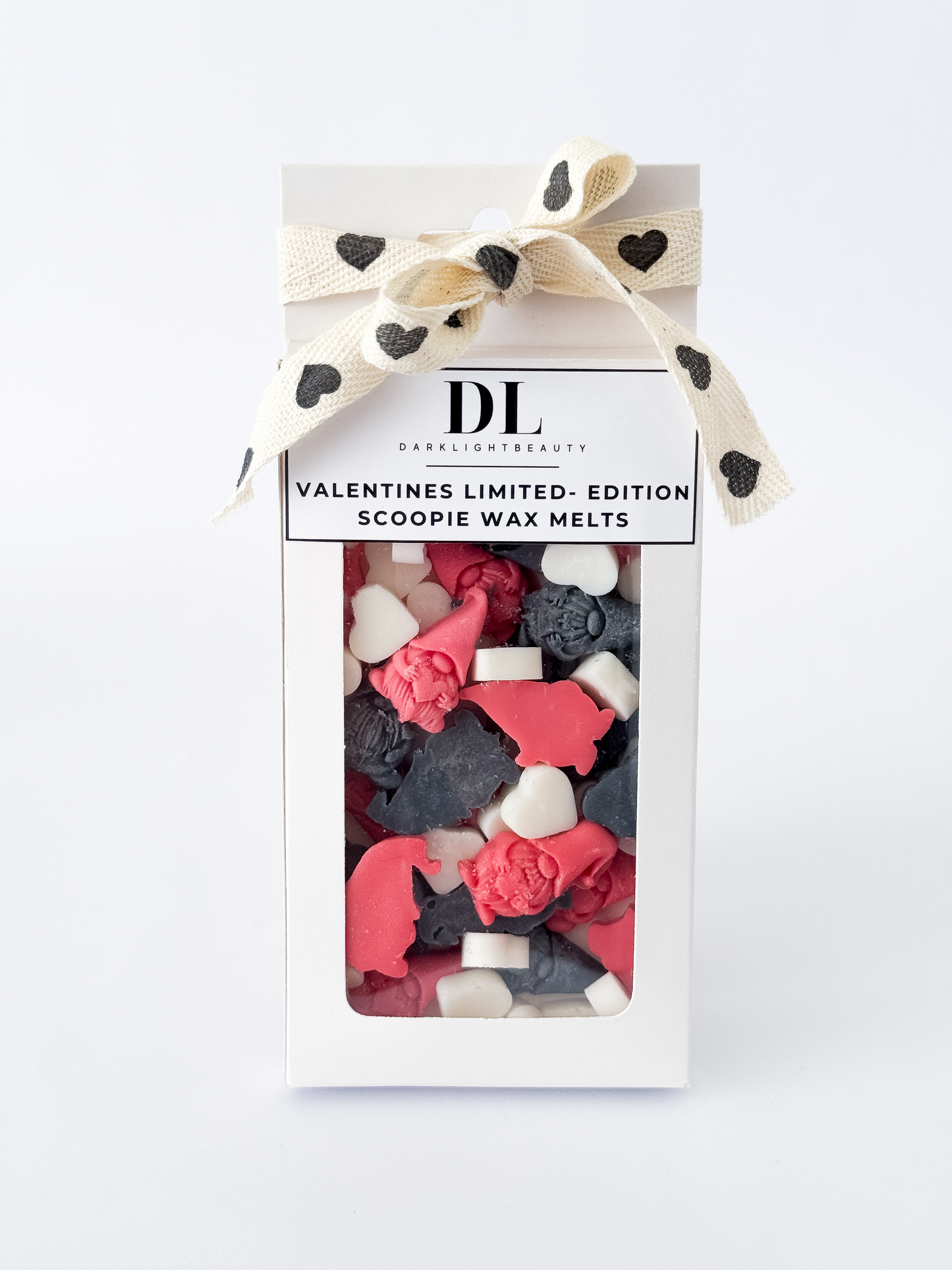 Valentine's Limited Edition Scoopie Wax Melts packaging with a decorative bow on a white background