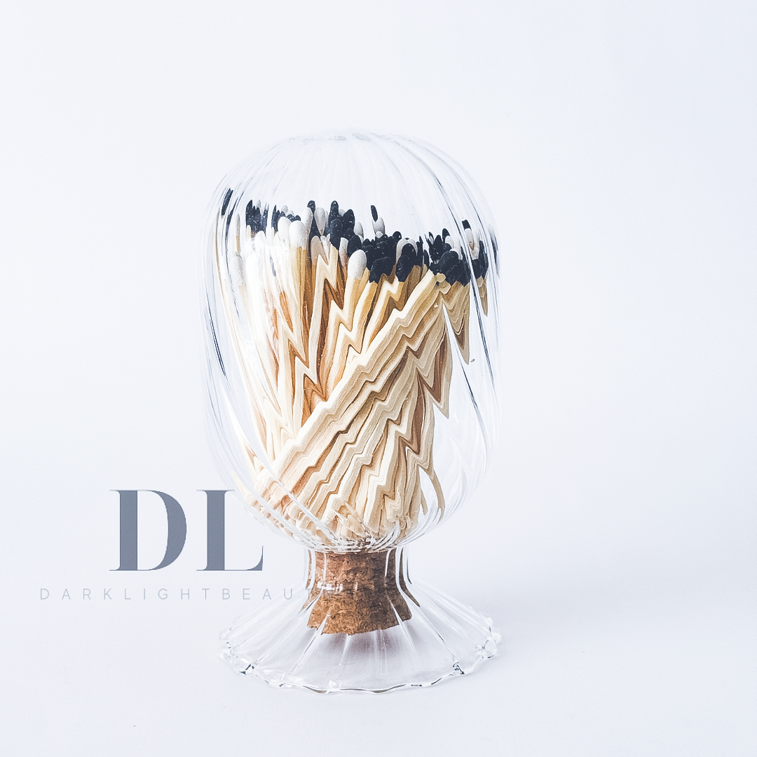 glass matchsticks holder - Long matches in ribbed glass cloche – elegant home décor accessory by Darklight Beauty