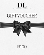 Gift voucher with a black bow and 'Darklight Beauty' branding on a white background