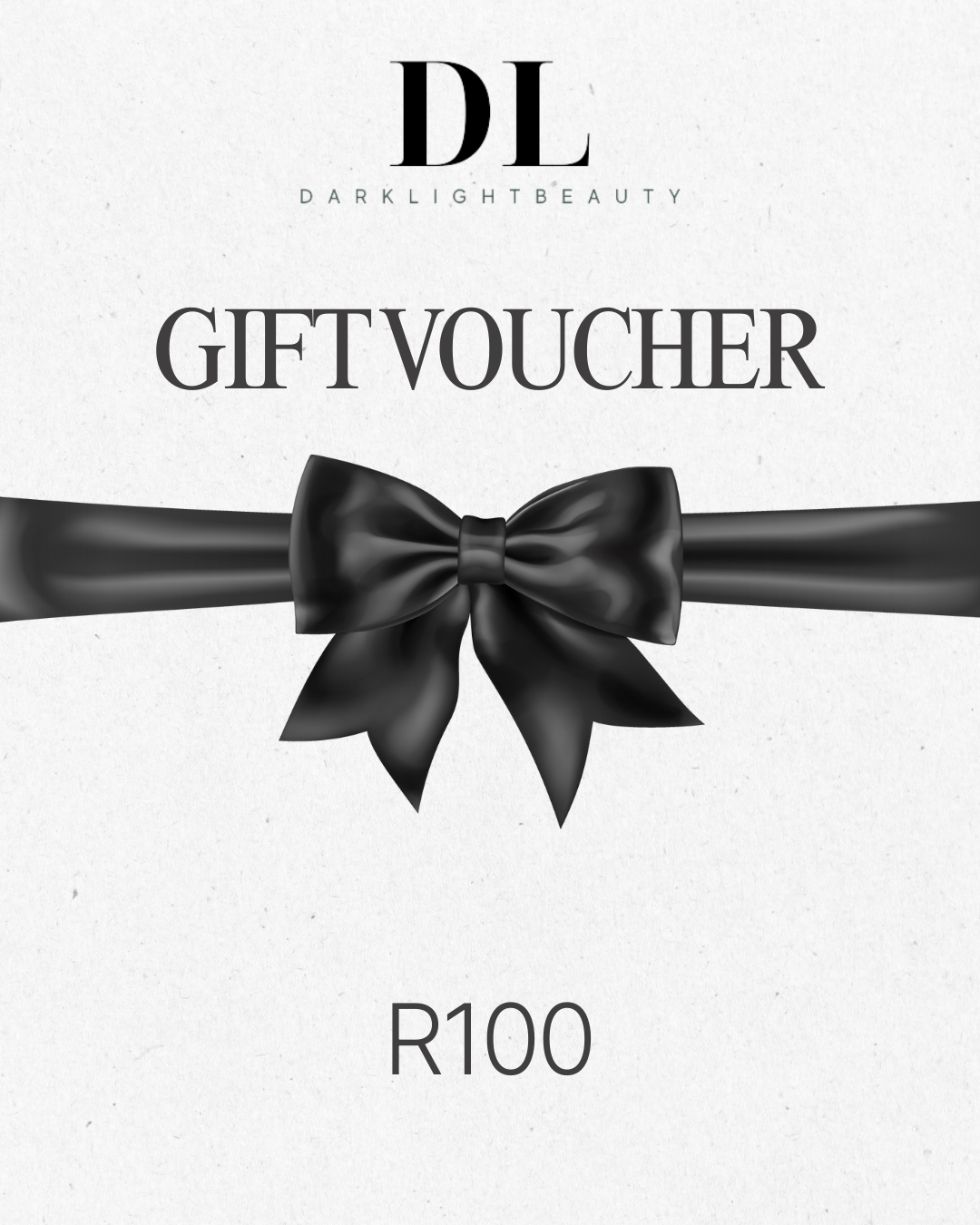 Gift voucher with a black bow and 'Darklight Beauty' branding on a white background