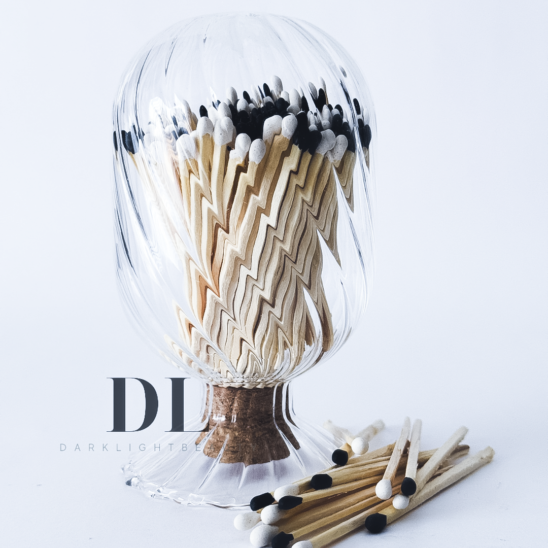 Long candle matches in ribbed glass cloche– elegant home décor accessory by Darklight Beauty
